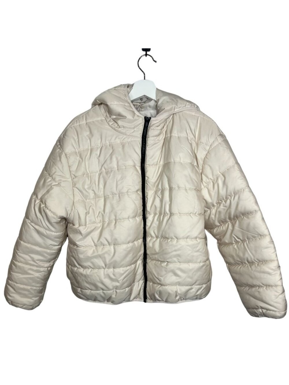 Wild Fable Puffer Jacket Womens Large Hooded Cream Quilted Zip Coat